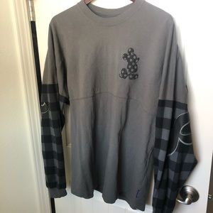 Disney Spirit Jersey! Gray with Black Plaid Sleeves. Size L. Like new!